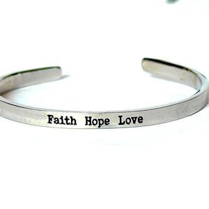 FAITH HOPE LOVE Silver-toned Thin Cuff Bracelet